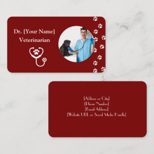 Customisable Red Business Card for Veterinarian