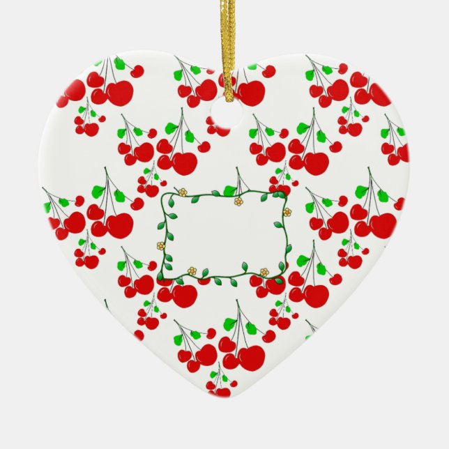 Customisable red cherry pattern accessories LeahG Ceramic Tree Decoration (Front)