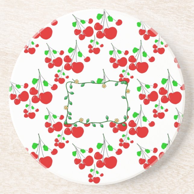 Customisable red cherry pattern accessories LeahG Coaster (Front)