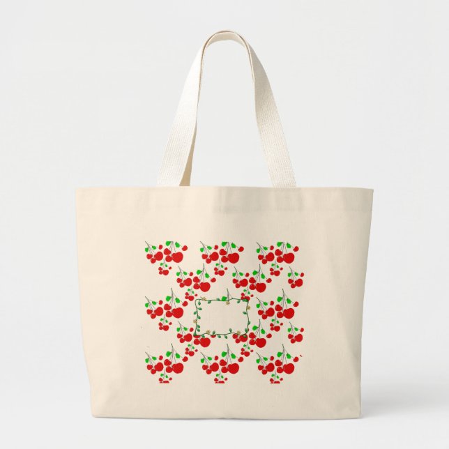Customisable red cherry pattern accessories LeahG Large Tote Bag (Front)