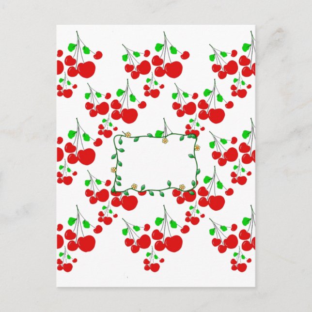 Customisable red cherry pattern accessories LeahG Postcard (Front)