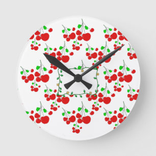 Customisable red cherry pattern accessories LeahG Round Clock