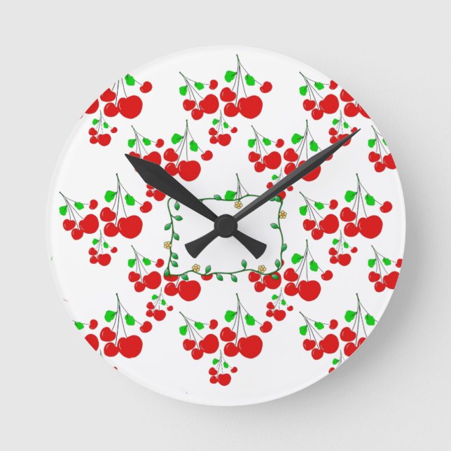 Customisable red cherry pattern accessories LeahG Round Clock (Front)