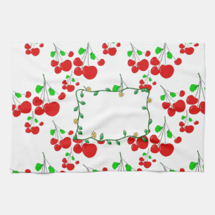 Customisable red cherry pattern accessories LeahG Tea Towel