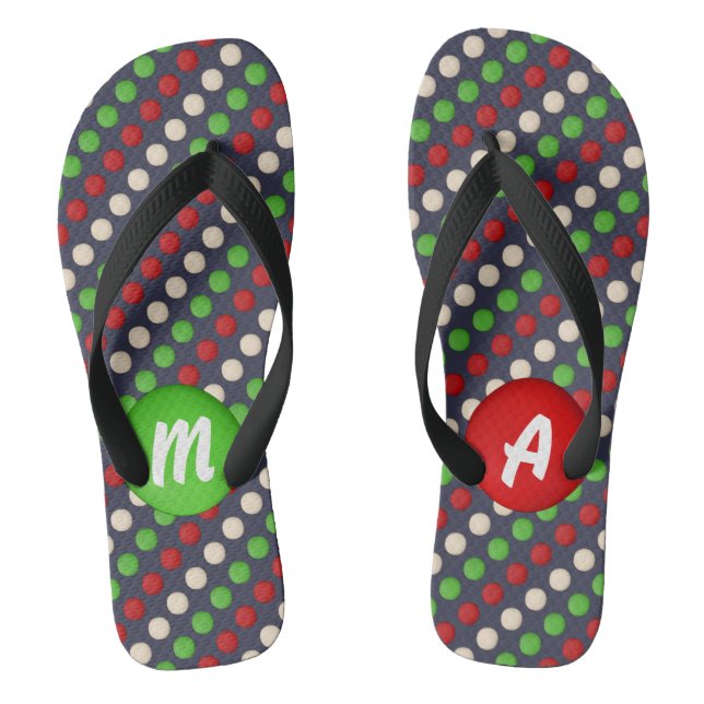 Customisable Red Green White Dots Flip Flops (Footbed)