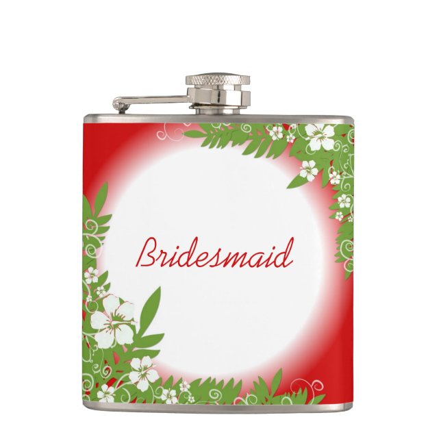 Customisable red hawaii flowers wedding flask (Front)
