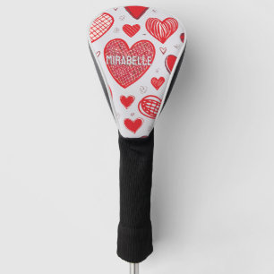 Customisable Red Hearts Golf Head Cover