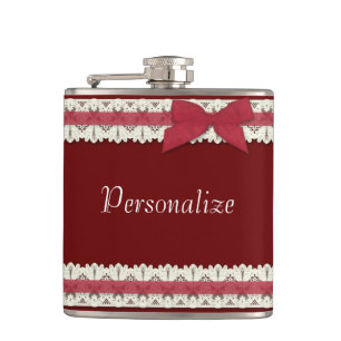 Customisable red lace ribbon bow flask