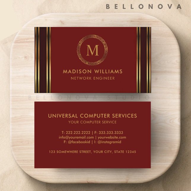 Customisable Red Maroon Gold Professional  Business Card (Customizable Red Maroon Gold Professional Business Card)