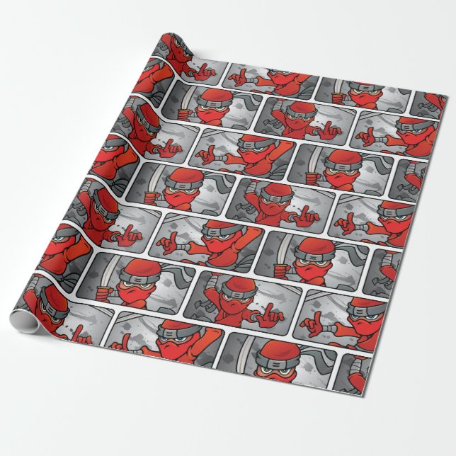 Customisable Red Ninja Design Wrapping Paper (Unrolled)