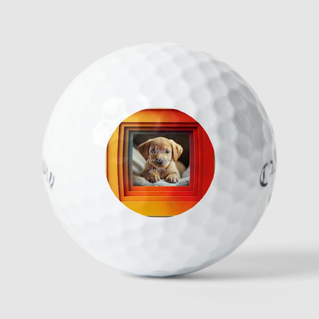 Customisable Red Orange Sunset Gradient Frame Golf Balls (Front)