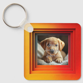 Customisable Red Orange Sunset Gradient Frame Key Ring