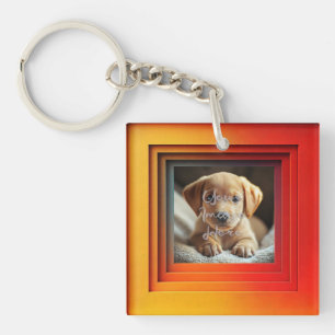 Customisable Red Orange Sunset Gradient Frame Key Ring