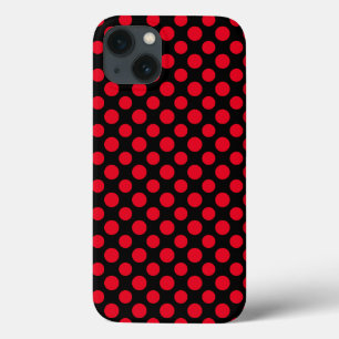 Customisable Red Polka Dots On Black Background iPhone 13 Case