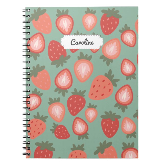 Customisable Red Strawberry Seamless Pattern Notebook (Front)