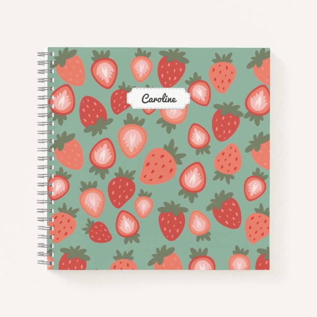 Customisable Red Strawberry Seamless Pattern Notebook (Front)