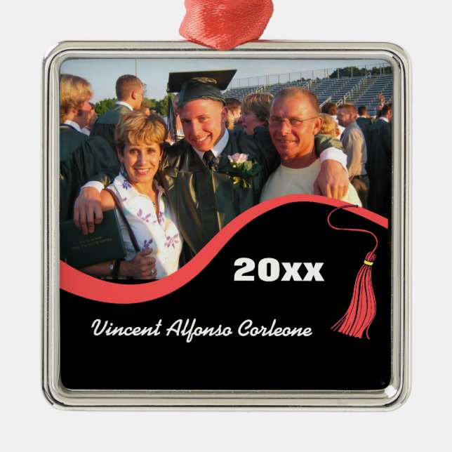 Customisable Red Tassel Graduation Ornament (Front)