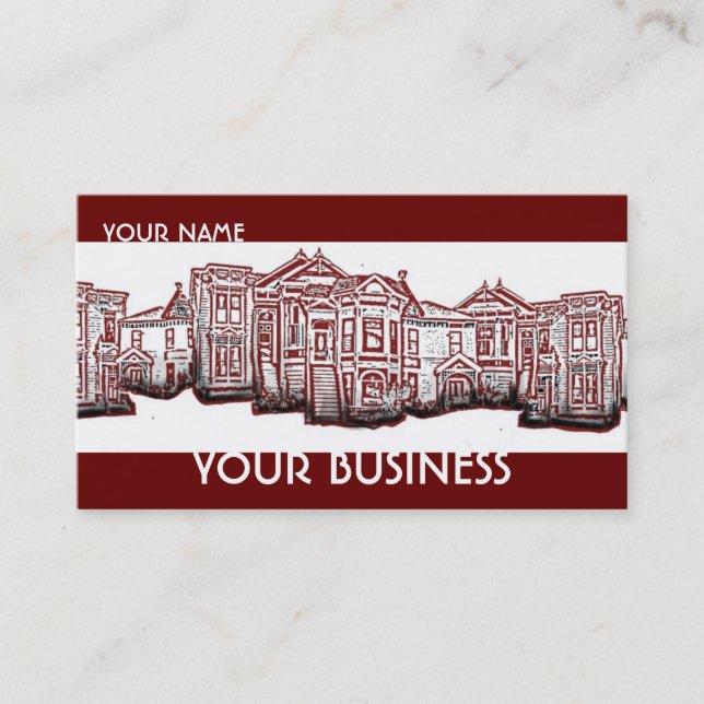 Customisable red victorian homes business cards (Front)