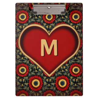 Customisable Red Vintage Monogram Heart Clipboard
