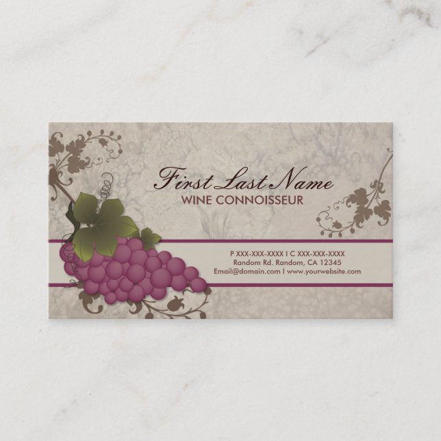 Customisable red wine vine business cards (Front)