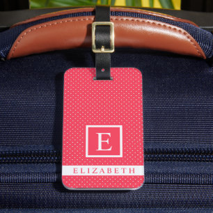 Customisable Reddish Pink White Polka Dot  Luggage Tag