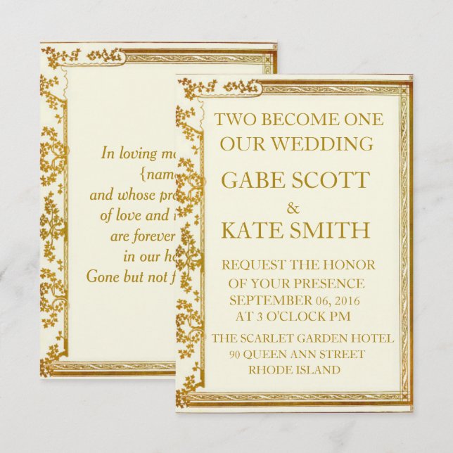 Customisable Remembrance WEDDING INVITATION (Front/Back)