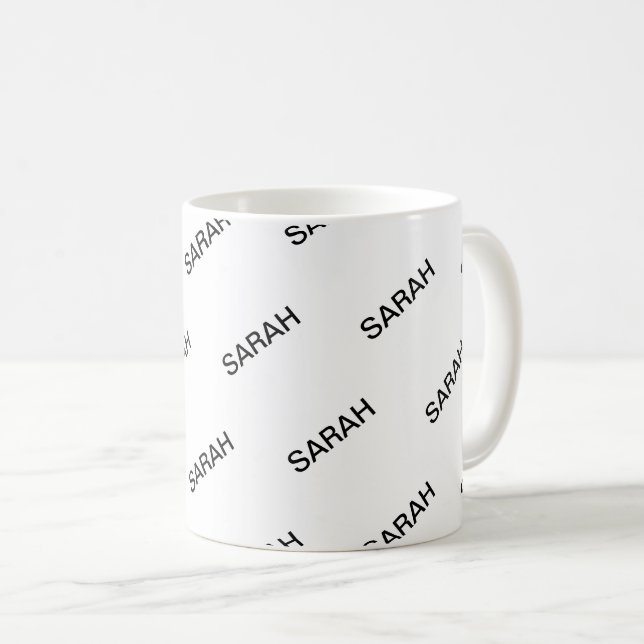 Customisable Repeating Text Modern White & Black Coffee Mug (Front Right)