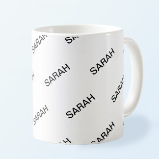 Customisable Repeating Text Modern White & Black Coffee Mug