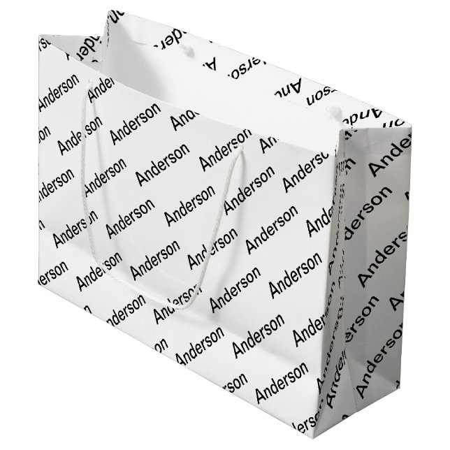 Customisable Repeating Text Modern White & Black Large Gift Bag (Front Angled)
