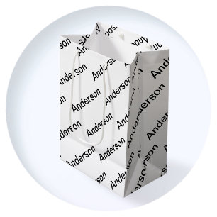 Customisable Repeating Text Modern White & Black Medium Gift Bag