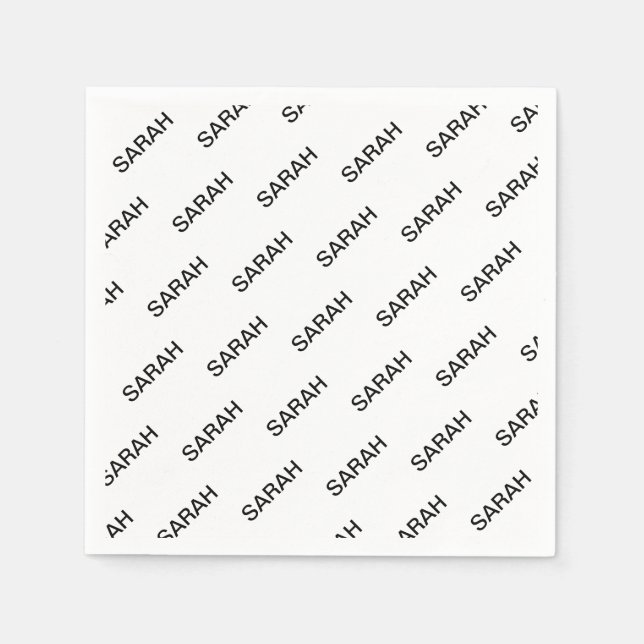 Customisable Repeating Text Modern White & Black Napkin (Front)