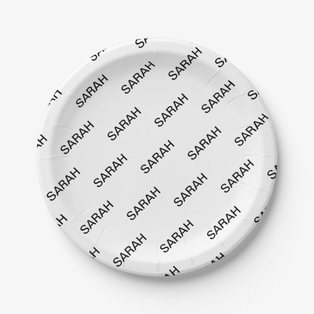 Customisable Repeating Text Modern White & Black Paper Plate (Front)