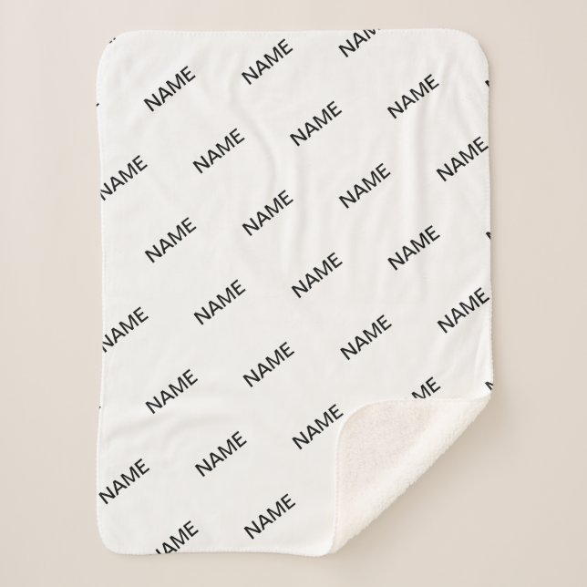 Customisable Repeating Text Modern White & Black Sherpa Blanket (Front)