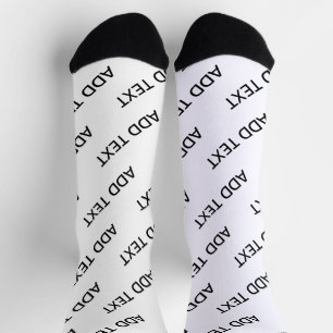 Customisable Repeating Text Modern White & Black Socks