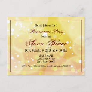 Customisable retirement invitation gold bokeh postcard