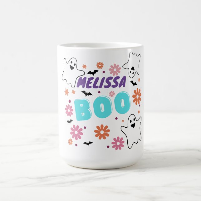 Customisable Retro Boo Halloween Floral Design Coffee Mug (Center)