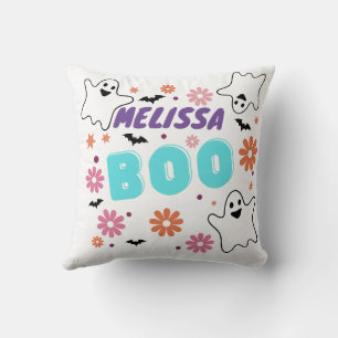 Customisable Retro Boo Halloween Floral Design Cushion