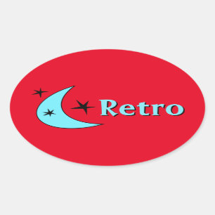 Customisable Retro Boomerang Moon & Stars Oval Sticker