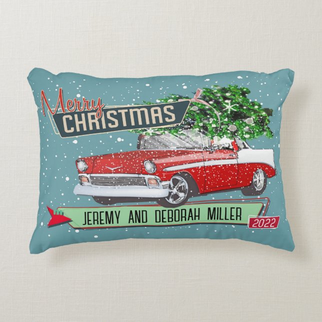 Customisable Retro Classic Car Christmas Holiday Decorative Cushion (Front)