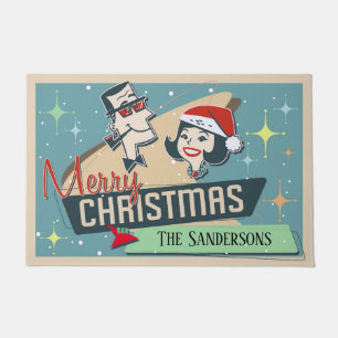 Customisable Retro Couple Merry Christmas Holiday Doormat