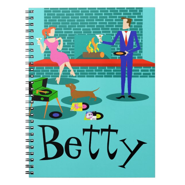 Customisable Retro Couple with Dog Notebook (Front)