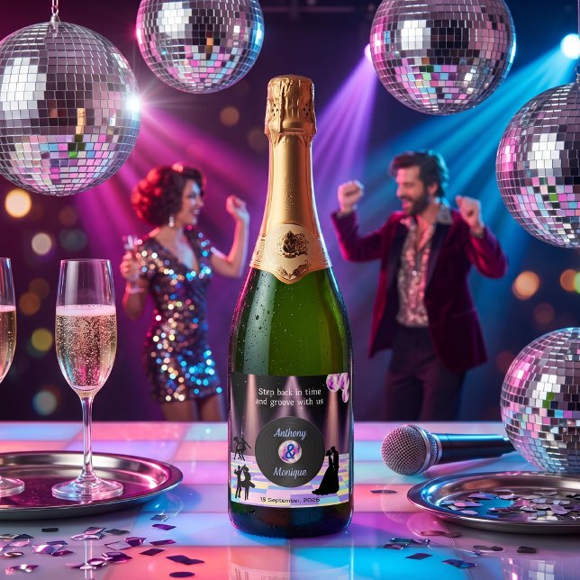Customisable Retro Disco Wedding Sparkling Wine Label (Creator Uploaded)