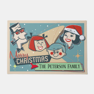 Customisable Retro Family Merry Christmas Holiday Doormat