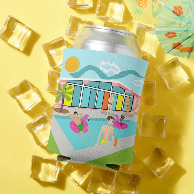 Customisable Retro Gay Pink Flamingo Pool Party Can Cooler (In Situ Summer)