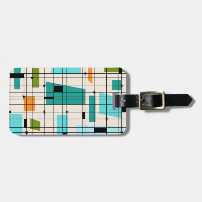 Customisable Retro Grid & Starbursts Luggage Tag (Front Horizontal)