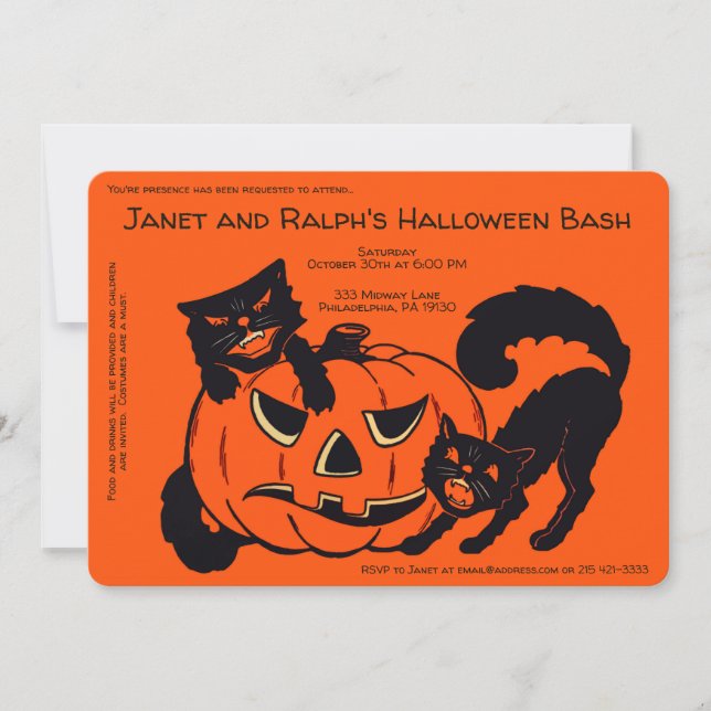 Customisable Retro Halloween Decoration Invitation (Front)
