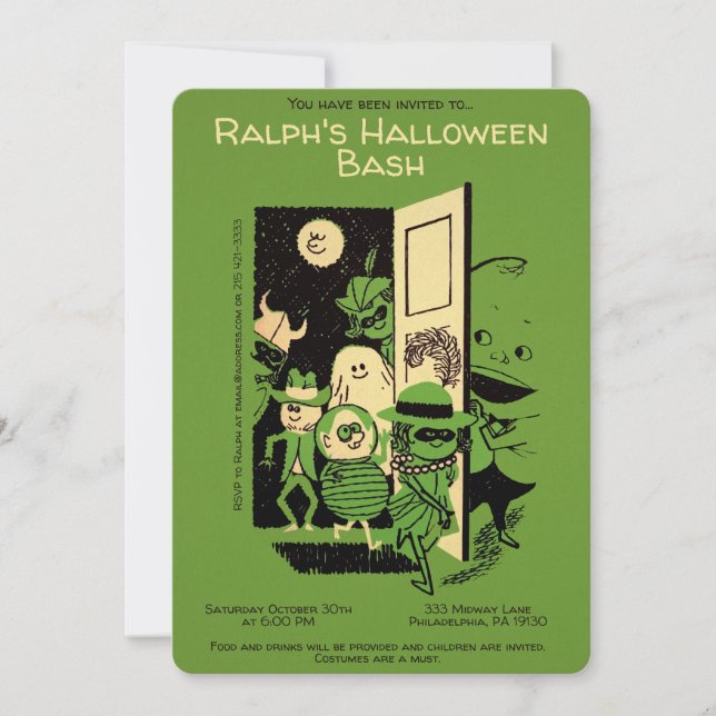 Customisable Retro Halloween Party Invitation (Front)