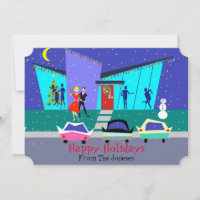Customisable Retro Holiday Cartoon Photo Cards