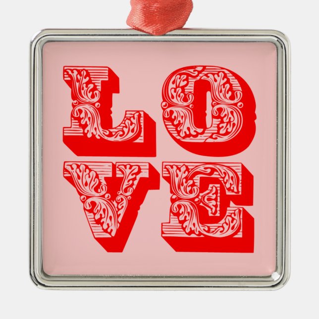 Customisable Retro LOVE Square Metal Tree Decoration (Front)
