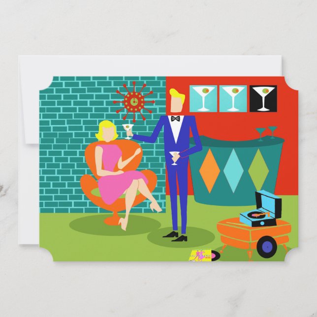 Customisable Retro Martini Couple Invitations (Front)